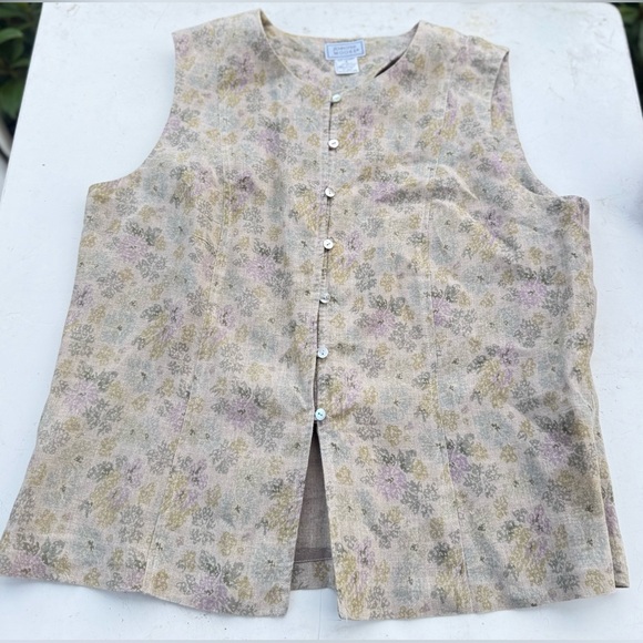 Jennifer Moore Linen Top Pastel Floral Vest Bulgaria made women’s plus size 16 - Picture 2 of 5